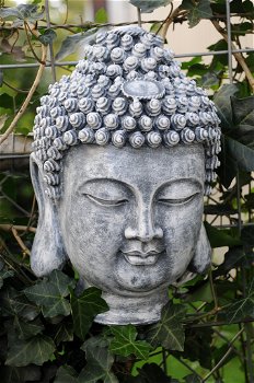 Indonesische Boeddha-hoofd, polystein-grijs - 3