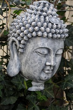 Indonesische Boeddha-hoofd, polystein-grijs - 4