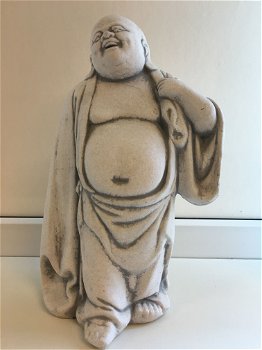 Massief stenen Boeddha met zak over schouder, vrolijke lachende Boeddha - 0