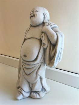 Massief stenen Boeddha met zak over schouder, vrolijke lachende Boeddha - 1