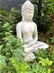 Mediterende Boeddha, groot tuinbeeld, vol steen - 1 - Thumbnail
