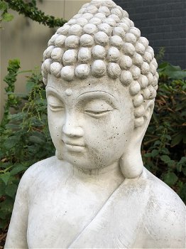 Mediterende Boeddha, groot tuinbeeld, vol steen - 3