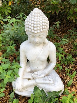 Mediterende Boeddha, groot tuinbeeld, vol steen - 4