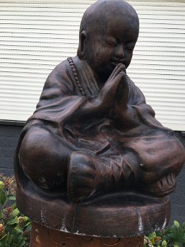 Mediterende monnik, Shaolin, vol steen, tuinbeeld / beeld voor in huis - 0