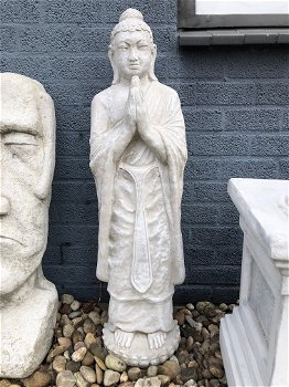 Staande Boeddha, groot, steen, white wash - 0