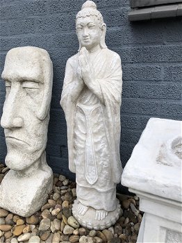 Staande Boeddha, groot, steen, white wash - 1