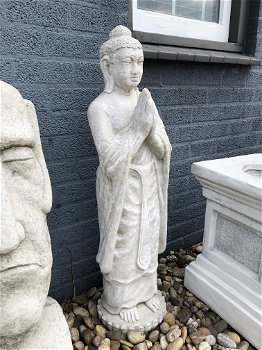 Staande Boeddha, groot, steen, white wash - 2