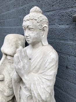 Staande Boeddha, groot, steen, white wash - 4