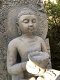 Stenen Boeddha beeld, tuinbeeld van een Boeddha op troon - 2 - Thumbnail
