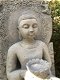 Stenen Boeddha beeld, tuinbeeld van een Boeddha op troon - 3 - Thumbnail