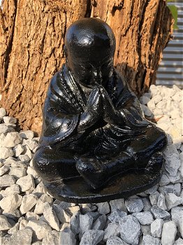 Stenen monnik beeld, zwart tuinbeeld, Shaolin - 0