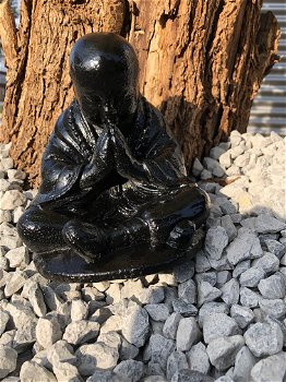 Stenen monnik beeld, zwart tuinbeeld, Shaolin - 1