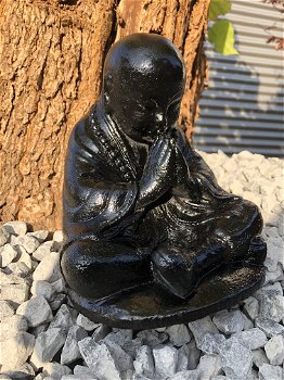 Stenen monnik beeld, zwart tuinbeeld, Shaolin - 2
