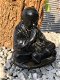 Stenen monnik beeld, zwart tuinbeeld, Shaolin - 2 - Thumbnail