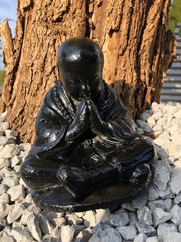 Stenen monnik beeld, zwart tuinbeeld, Shaolin - 4