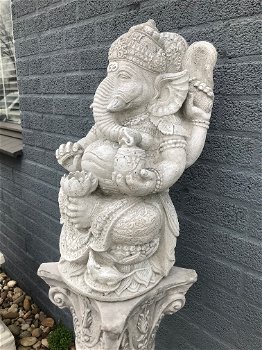 Tuinbeeld Ganesha, steen, op sokkel - 6