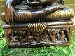 Tuinbeeld van een Thaise Boeddha op troon, in kleur, steen - 3 - Thumbnail
