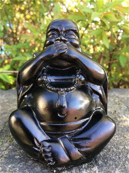 Zwarte boeddha beelden - horen, zien en zwijgen - steen - 1