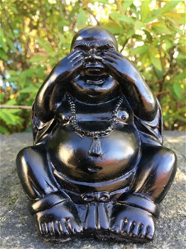 Zwarte boeddha beelden - horen, zien en zwijgen - steen - 2