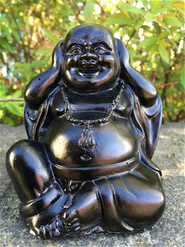 Zwarte boeddha beelden - horen, zien en zwijgen - steen - 3