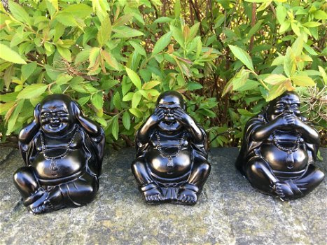 Zwarte boeddha beelden - horen, zien en zwijgen - steen - 4