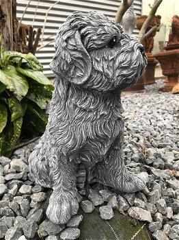 Beeld van een shihtzu, gaaf honden figuur, dierenbeeld, steen - 2