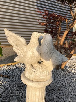 Duivenpaar, tuinbeeld op sokkel, steen, duifbeeldjes / duivenbeelden - 5