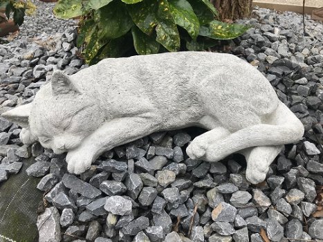 Slapende kat / poes - levensecht dierenbeeld, steen, tuinbeeld - 6
