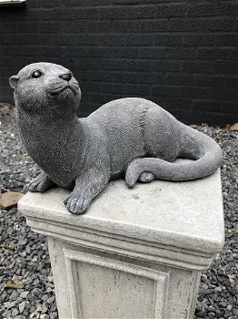 Tuinbeeld otter, vijverdecoratie, dierenbeeld, steen - 5