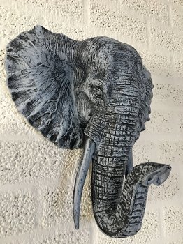 Zwart-grijze olifantenkop - wandornament, eye-catcher - 2