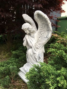 Engelbeeld, tuinbeeld, knielende engel, steen - 1