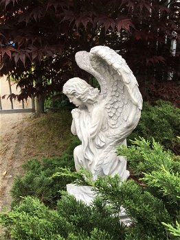 Engelbeeld, tuinbeeld, knielende engel, steen - 2