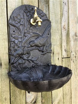 Wand-wasbak gietijzer bruin met vogel motieven - 2