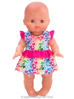 Paola Reina 34 cm Jurksetje hartjes/multi