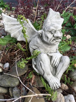 Gargoyle vleermuis, tuinbeeld, middeleeuws figuur, tuindecoratie - 2