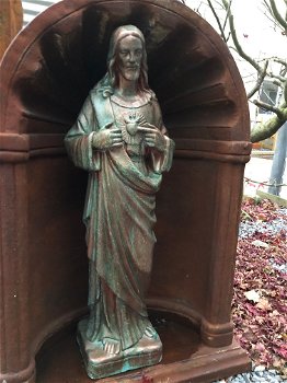 Jezus beeld, kerkelijk tuinbeeld in koper kleur, steen - 4