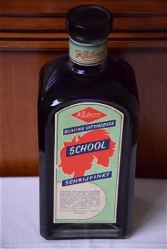 klutman blauwe uitwasbare school schrijfinkt jaren 50 met bakeliet schroefdop - 0