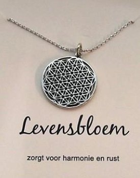 Levensbloem hanger aan ketting, op cadeaukaartje - 0