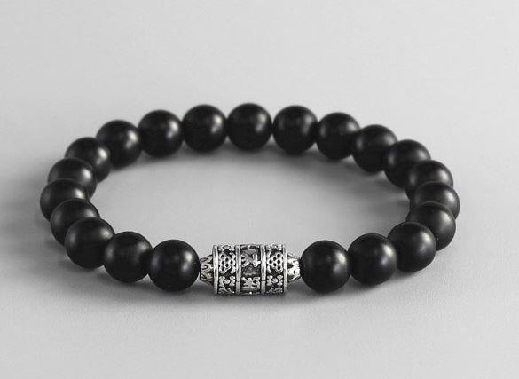 Tibetaanse armband van zwarte Onyx met gebedsmolen - nr. 1