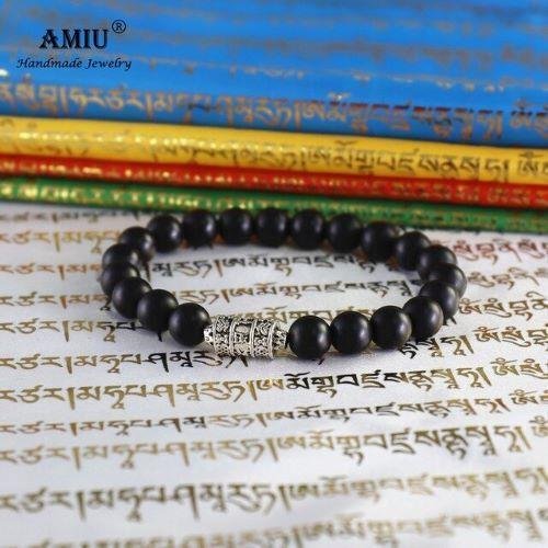 Tibetaanse armband van zwarte Onyx met gebedsmolen - Afbeelding 3