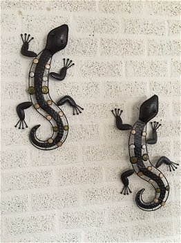 Set salamanders, metalen wanddecoratie / muurdecoratie, sierlijk - 0