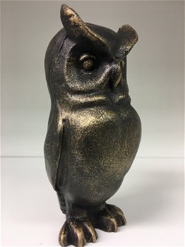 Beeld van een uil, de wijze uil, metaal in brons-look - 0