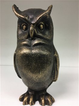 Beeld van een uil, de wijze uil, metaal in brons-look - 1