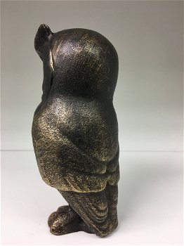 Beeld van een uil, de wijze uil, metaal in brons-look - 3