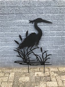 Silhouette van een reiger, mat zwart, tuindecoratie