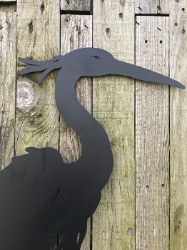 Silhouette van een reiger, mat zwart, tuindecoratie - 2