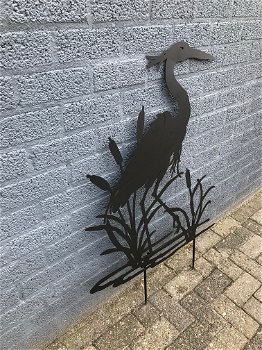 Silhouette van een reiger, mat zwart, tuindecoratie - 5