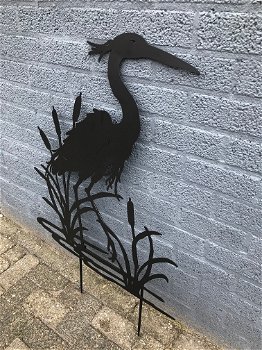 Silhouette van een reiger, mat zwart, tuindecoratie - 6