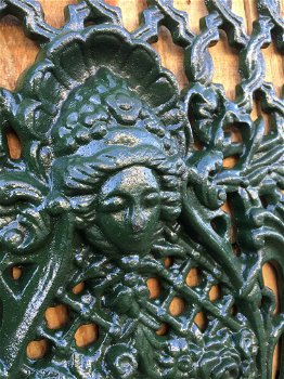 Deurraam-rooster / deurrooster, groen wandornament, fraai smeedwerk - 5
