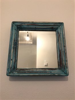 Vintage spiegel, vierkante spiegel in old-dutch look, houten omlijsting - 2